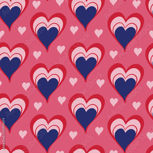 Seamless layered heart on pink background vector repeating pattern. Perfect for scrapbooking, fabric and wallpaper.