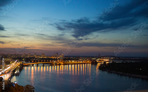 sunset over the Dnipro river in Kiev capital city of Ukraine before the war © Kucheryaha