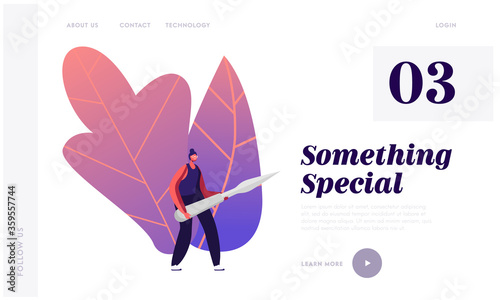 Creative Hobby, Creation Sculptures of Veggies and Fruits Landing Page Template. Tiny Female Character Carry Huge Steel Knife for Fruits and Vegetable Carving Craft. Cartoon Vector Illustration