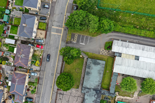 Top down aerial view of houses in an urban area of a small town (Ebbw Vale, South Wales Vallies, UK) © whitcomberd
