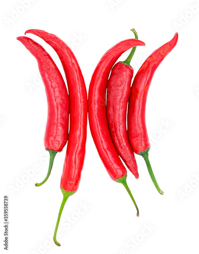 Red chilli, a few peppers isolated on a white background