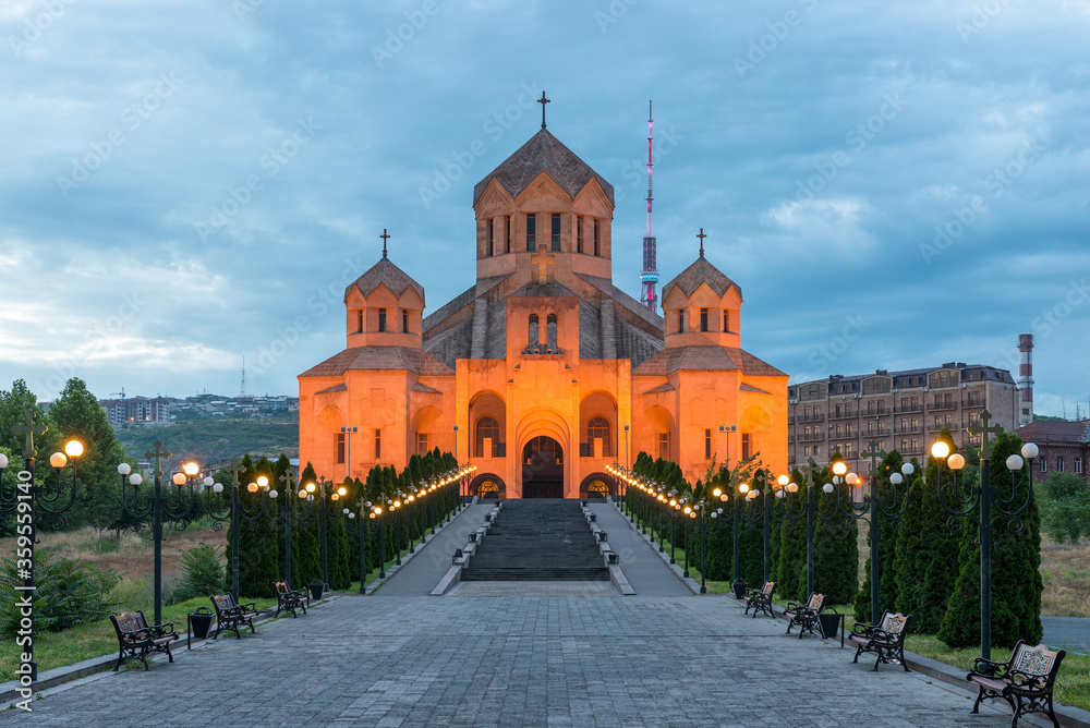 Orthodox church of St. Gregory in the evening, Erevan, Armenia