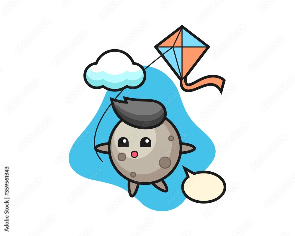Moon cartoon is playing kite Moon cartoon is playing kite