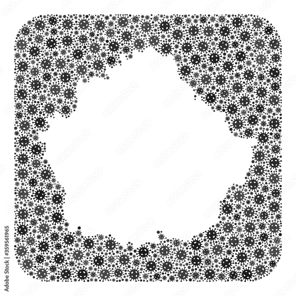 Pandemic virus map of Cuenca Province mosaic composed with rounded square and stencil. Vector map of Cuenca Province mosaic of pandemic virus items in various sizes and gray shades. Pandemic virus map of Cuenca Province mosaic composed with rounded square and stencil. Vector map of Cuenca Province mosaic of pandemic virus items in various sizes and gray shades.