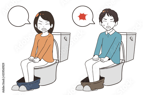 痛みを感じながらトイレをする(吹き出し付き)