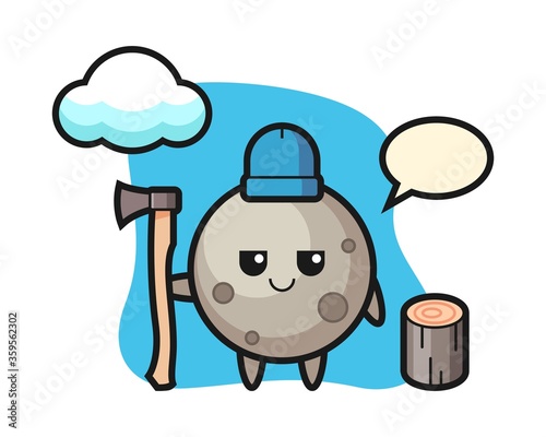 Moon cartoon as a woodcutter