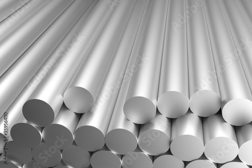Foto aluminum billets raw sticks, 3d rendering