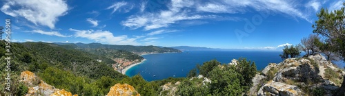 Panoramic view of the Ligurian coast in front of Noli  Spotorno and Bergeggi  Liguria - Italy