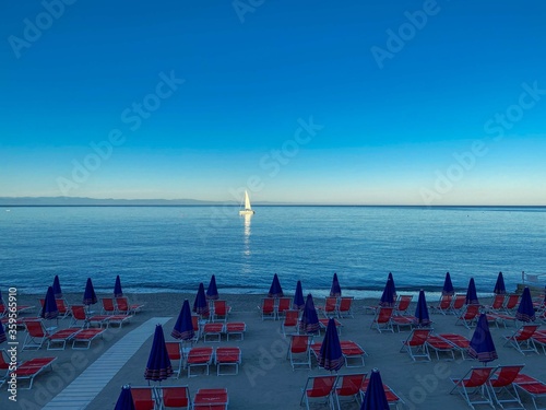 Deserted and tidy beach in the evening