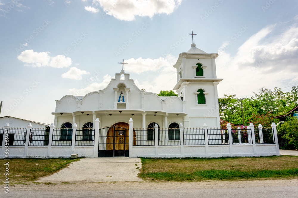 Catholic church near Yaxha ruins in Guatemala.