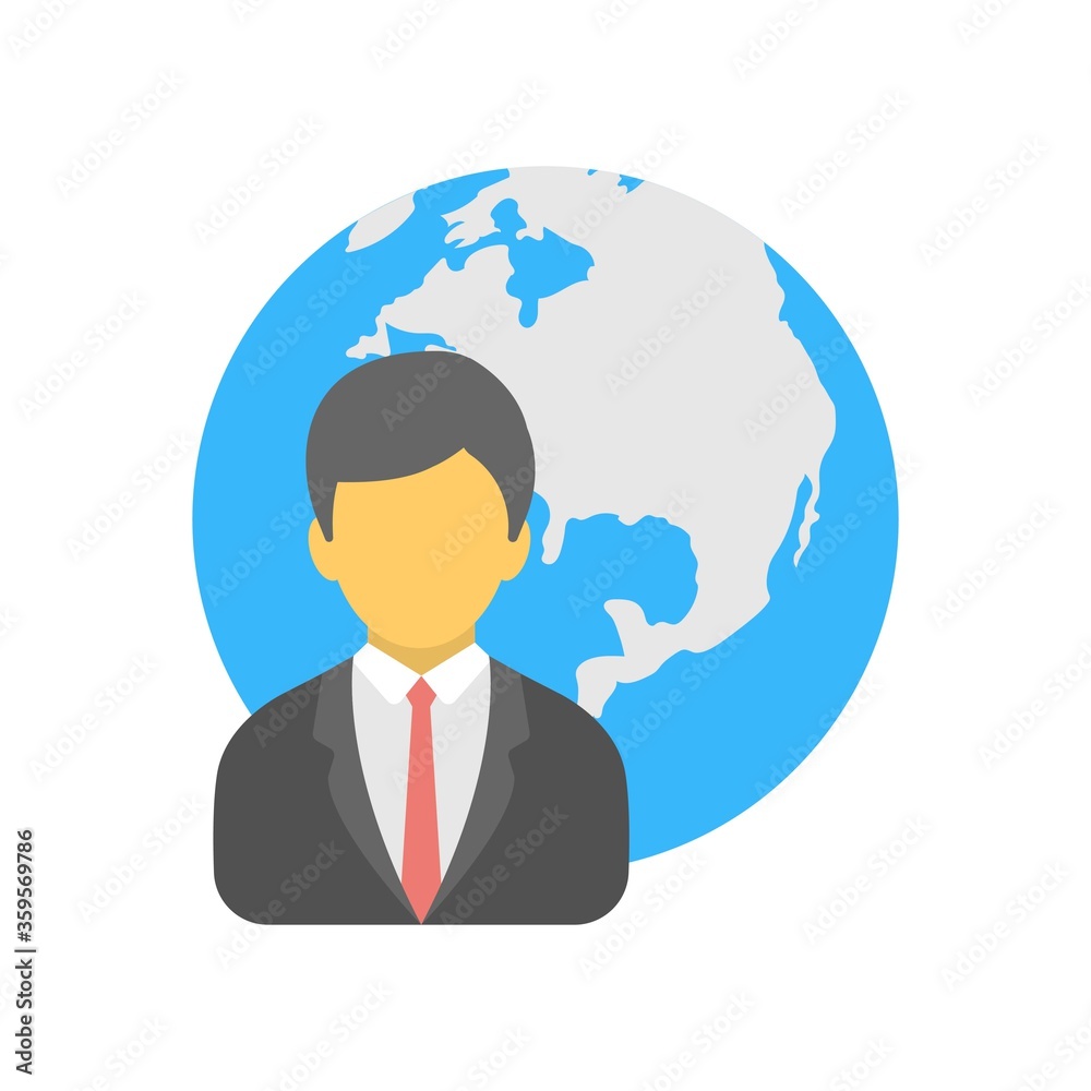 Global businessman icon illustration in flat design style. Global businessman icon illustration in flat design style.