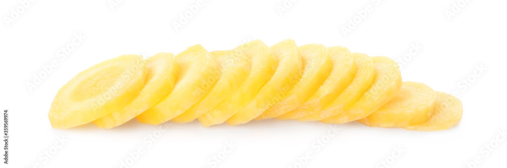 Slices of raw yellow carrot isolated on white Slices of raw yellow carrot isolated on white