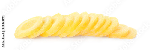 Slices of raw yellow carrot isolated on white