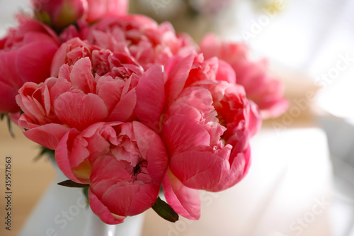 Fototapeta Naklejka Na Ścianę i Meble -  Beautiful peony bouquet on blurred background, closeup