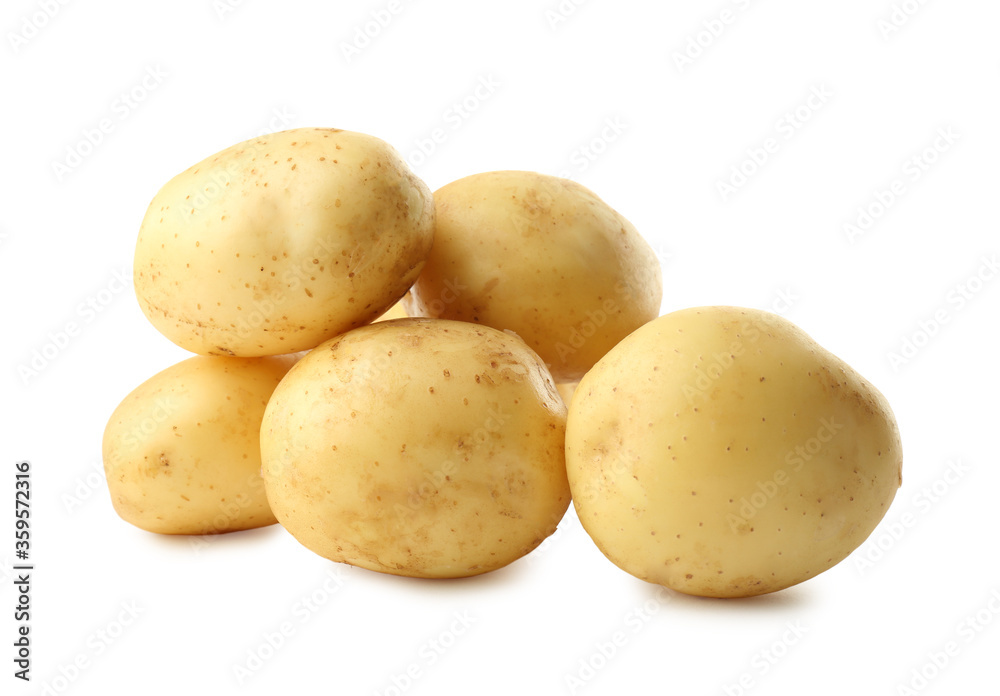 Fresh raw organic potatoes on white background Fresh raw organic potatoes on white background