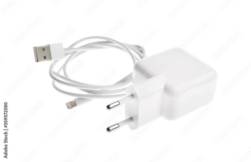 USB charger isolated on white. Modern technology USB charger isolated on white. Modern technology