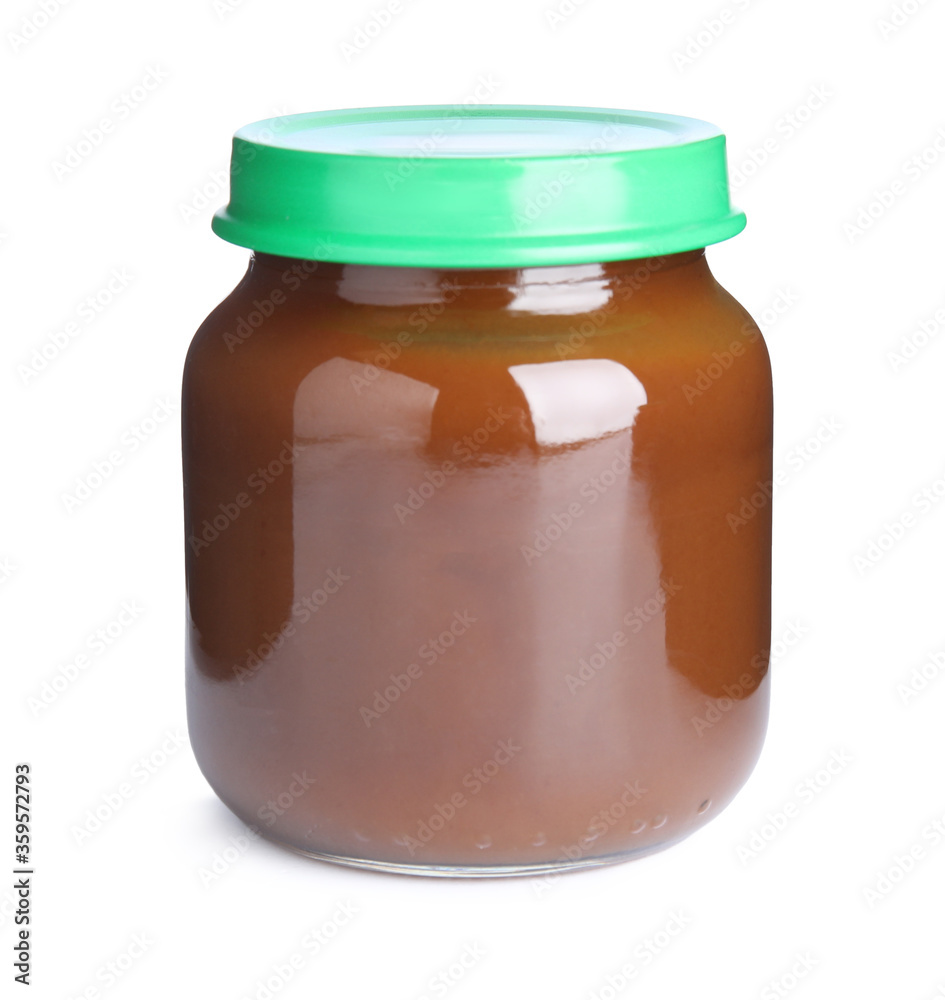 Jar with baby food isolated on white Jar with baby food isolated on white