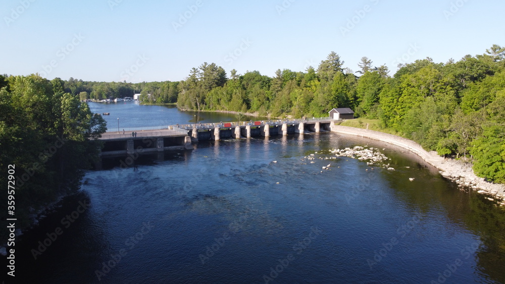 Aerial Image of a dam in the summer