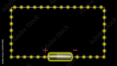 Electricity flowing through circuit with battery. Counter-clockwise motion. 3d animation photo