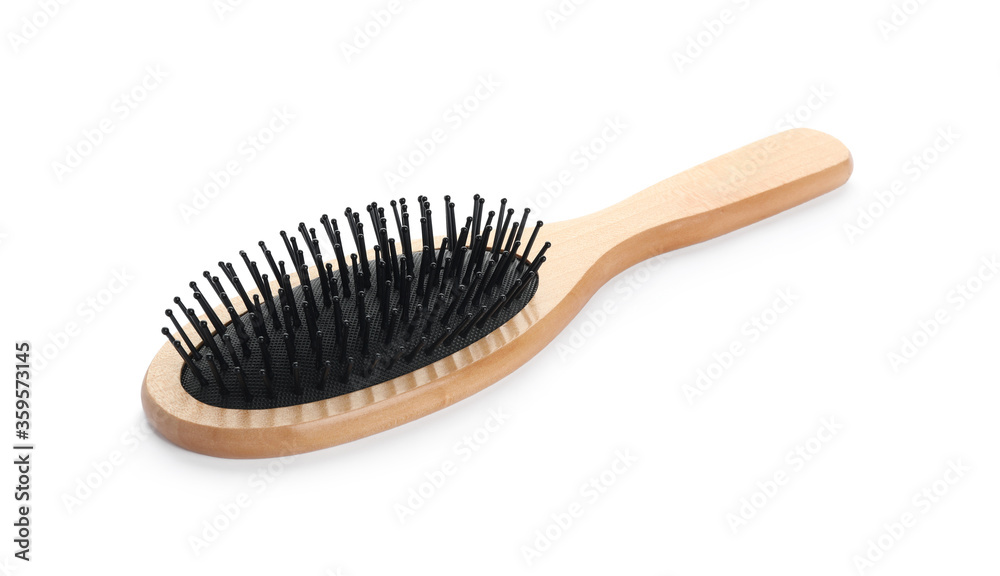 New wooden hair brush isolated on white New wooden hair brush isolated on white