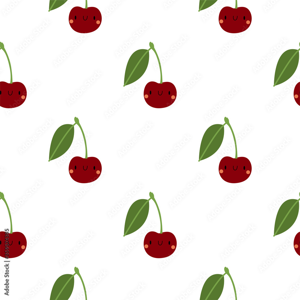 Kawaii Cartoon Cherry. Seamless Vector Patterns Kawaii Cartoon Cherry. Seamless Vector Patterns