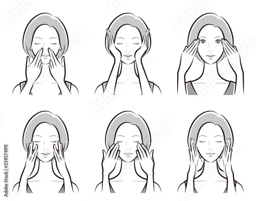 スキンケアをしている女性のイラスト