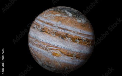 Jupiter with clouds of atmosphere isolated on black - High resolution 3D render presents planets of the solar system. Elements of this image were furnished by NASA