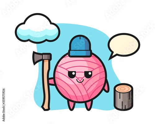 Yarn ball cartoon as a woodcutter