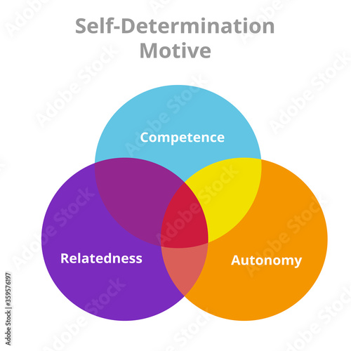 Self determination motive competence autonomy relatedness circle intersection diagram with flat style.