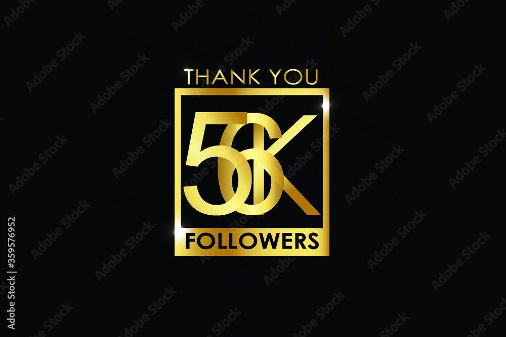 56K,56.000 Followers thank you logotype with golden Square and Spark light white color isolated on black background for social media, internet, website - Vector