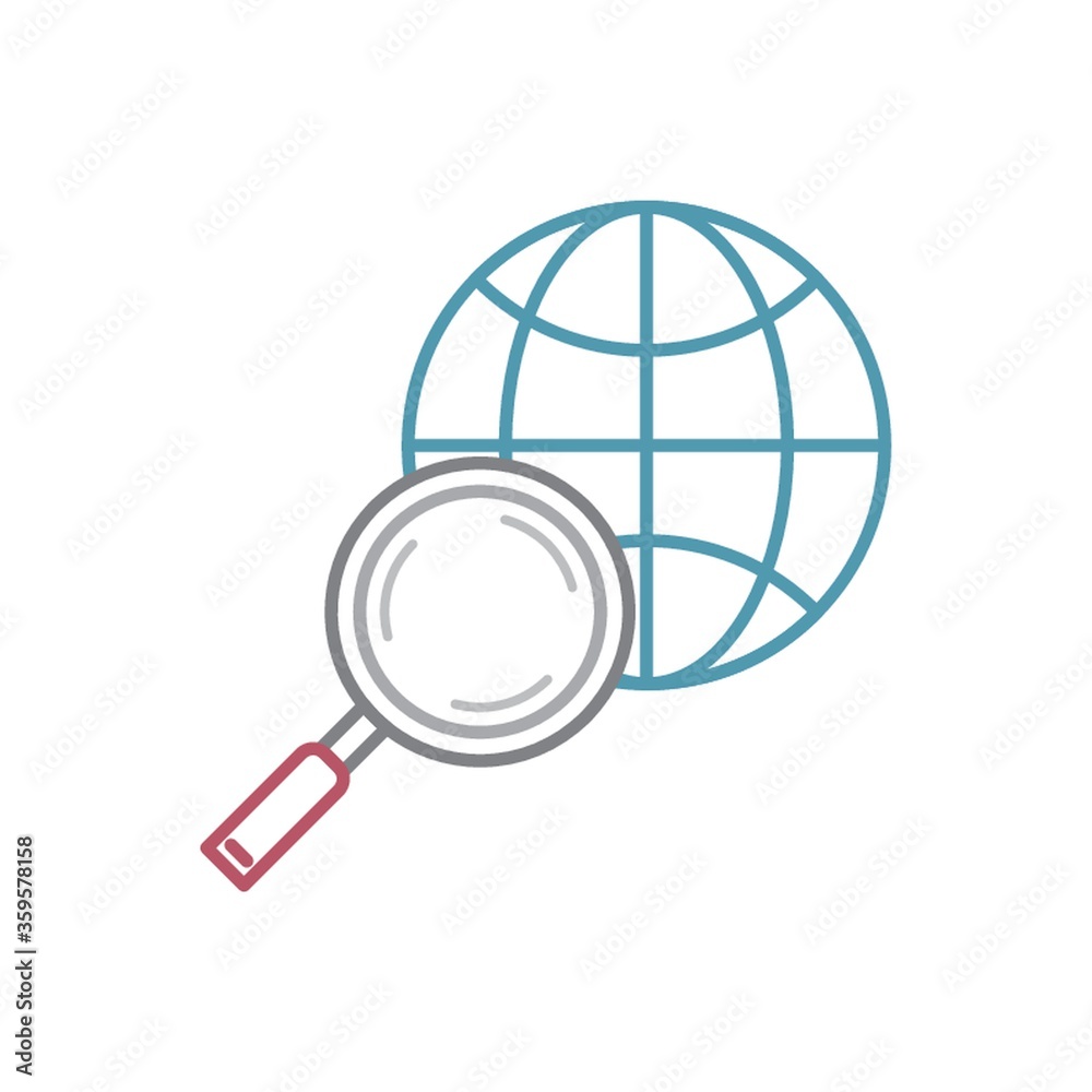 A globe icon with magnifier Illustration. A globe icon with magnifier Illustration.