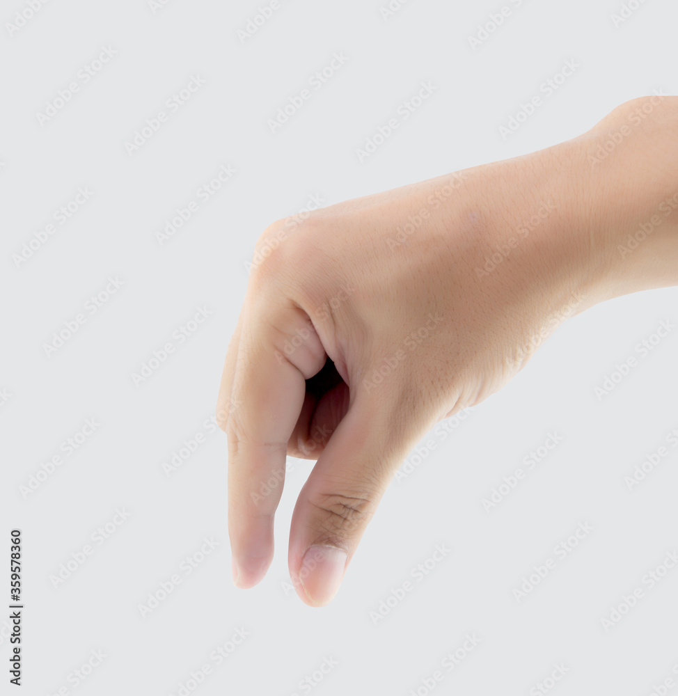 Hand of man gesture picking up something isolated on white background. Hand of man gesture picking up something isolated on white background.
