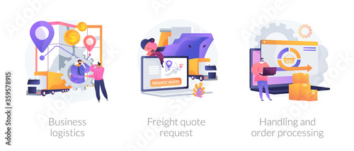 Smart logistics technologies abstract concept vector illustration set. Business logistics, freight quote request, handling and order processing, commercial delivery, documentation abstract metaphor.