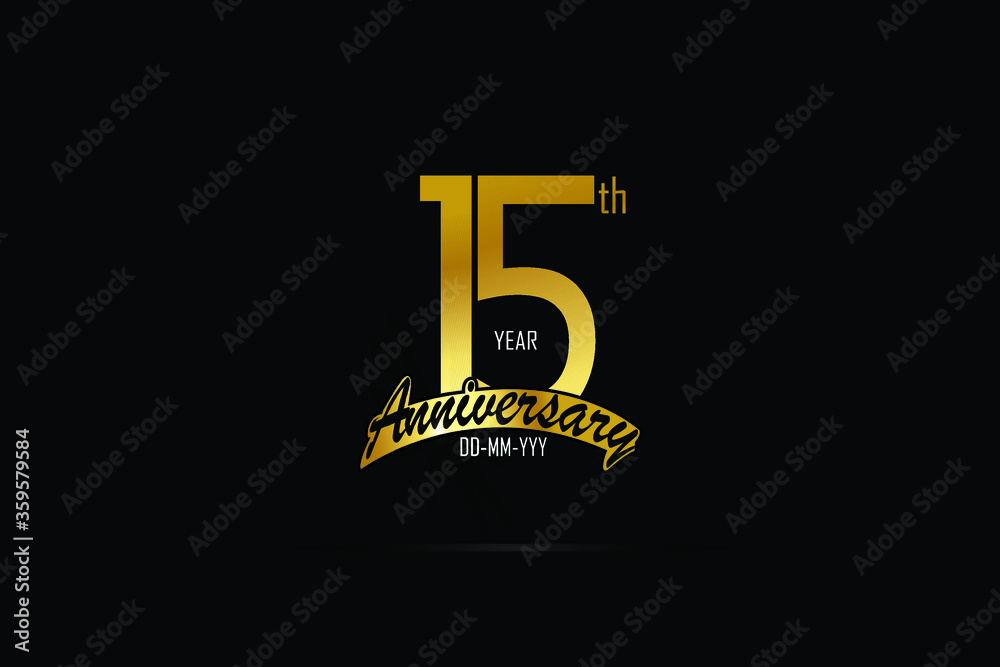 15 year anniversary celebration logotype. anniversary logo with golden color isolated on black background - Vector