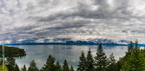 Flathead Lake with blanket of clouds