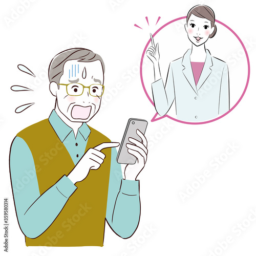eldery man having online consultation with doctor on smartphone