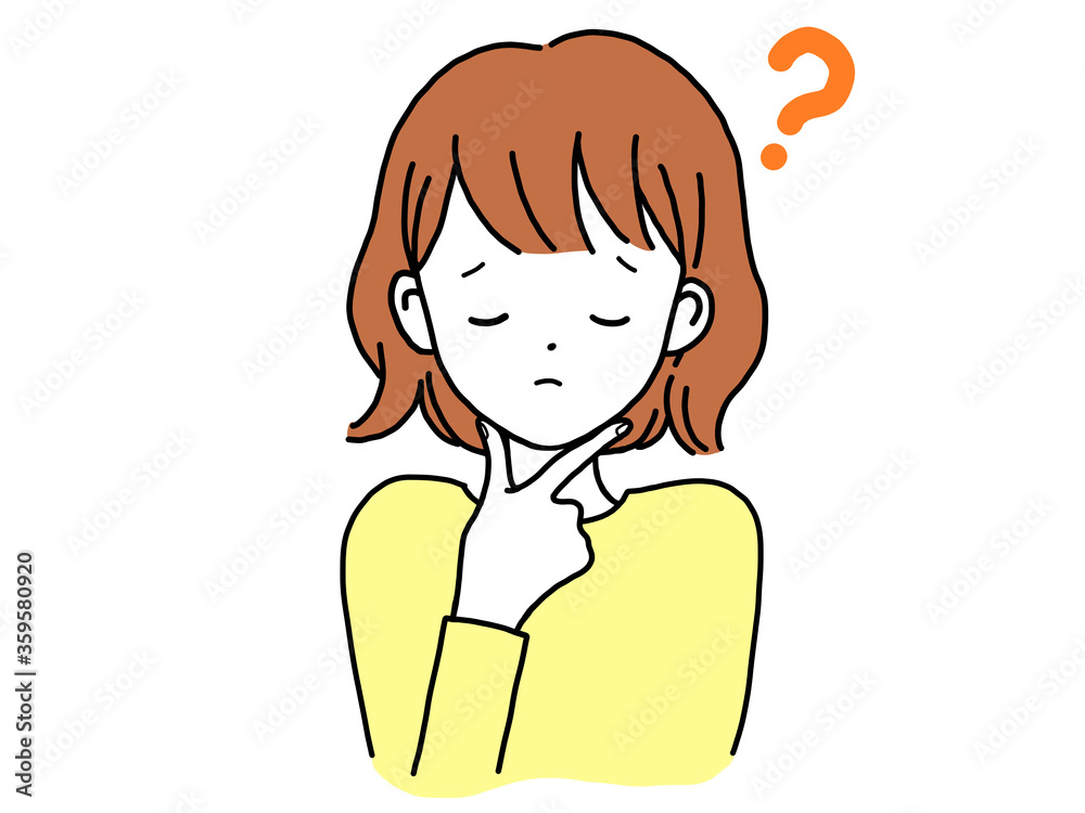 顔に手をあて考える若い女性 Stock イラスト Adobe Stock