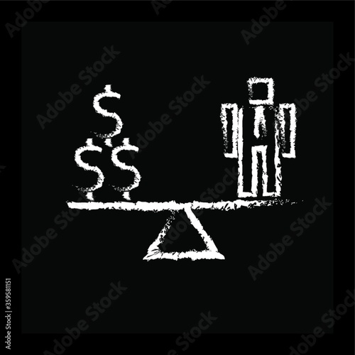 Dollar and businessman on seesaw