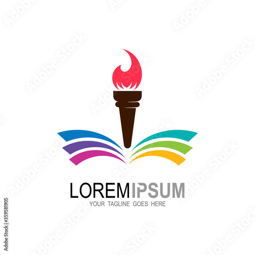 Education logo , Book and fire design template