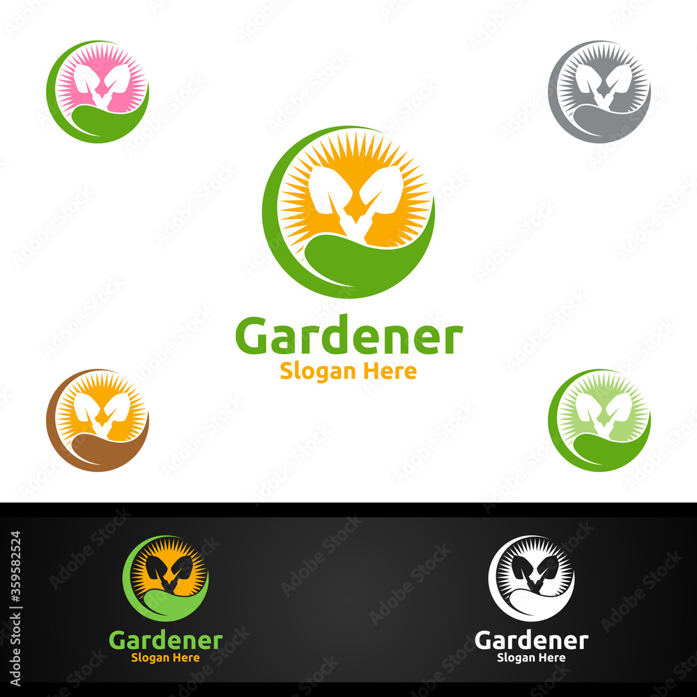 Rise Gardener Logo with Green Garden Environment or Botanical Agriculture Design Illustration