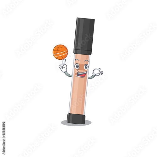 Sporty cartoon mascot design of brightener with basketball