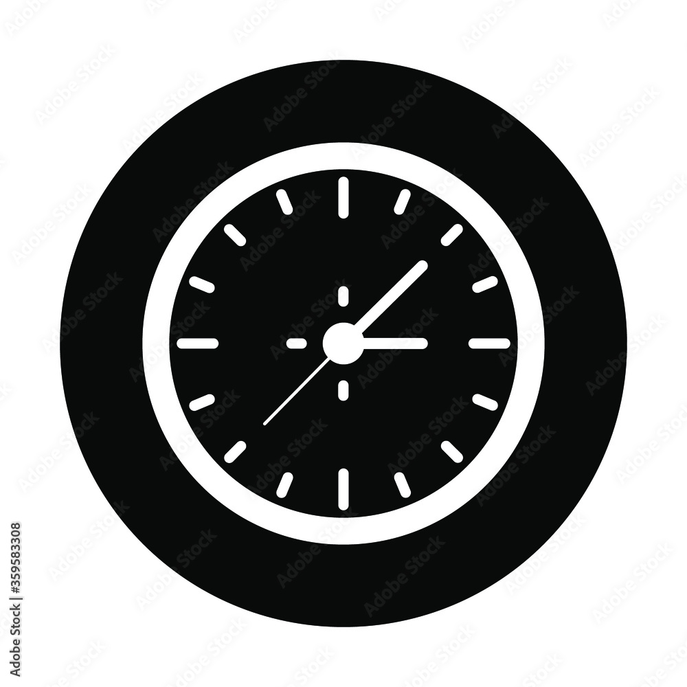 Clock icon in black and isolated circle vector illustration. Solid style. EPS 10. Clock icon in black and isolated circle vector illustration. Solid style. EPS 10.