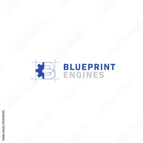 Blueprint engine machine logo with letter B and gear icon symbol