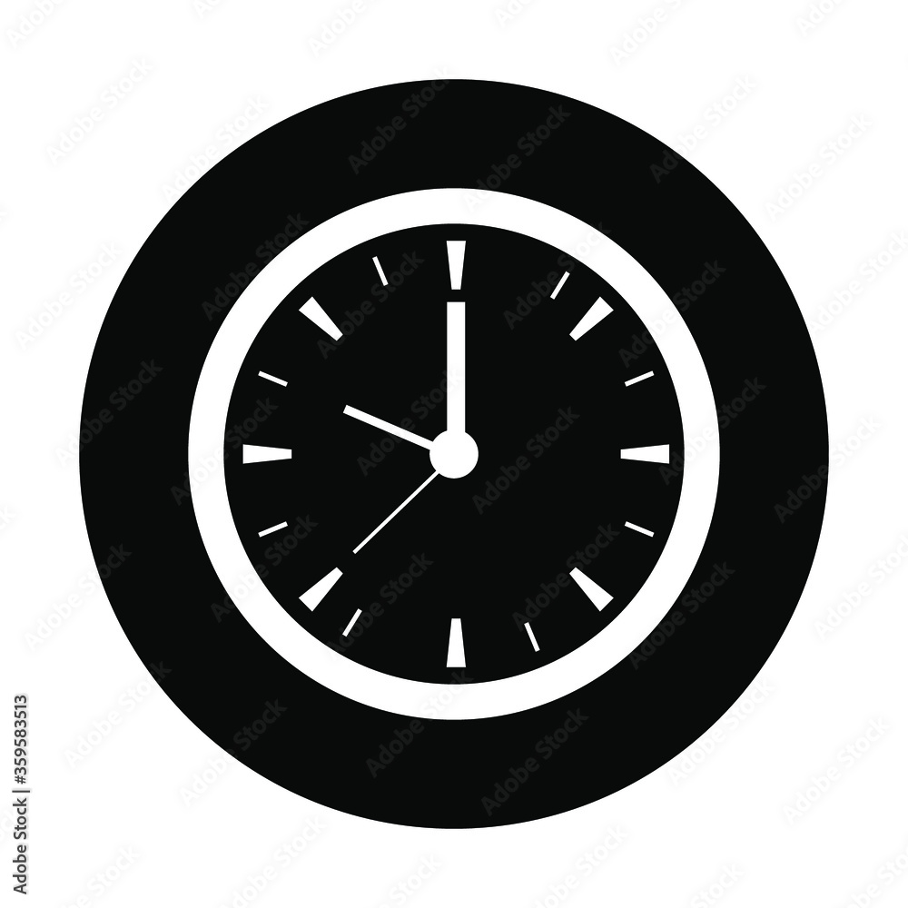Clock icon in black and isolated circle vector illustration. Solid style. EPS 10. Clock icon in black and isolated circle vector illustration. Solid style. EPS 10.