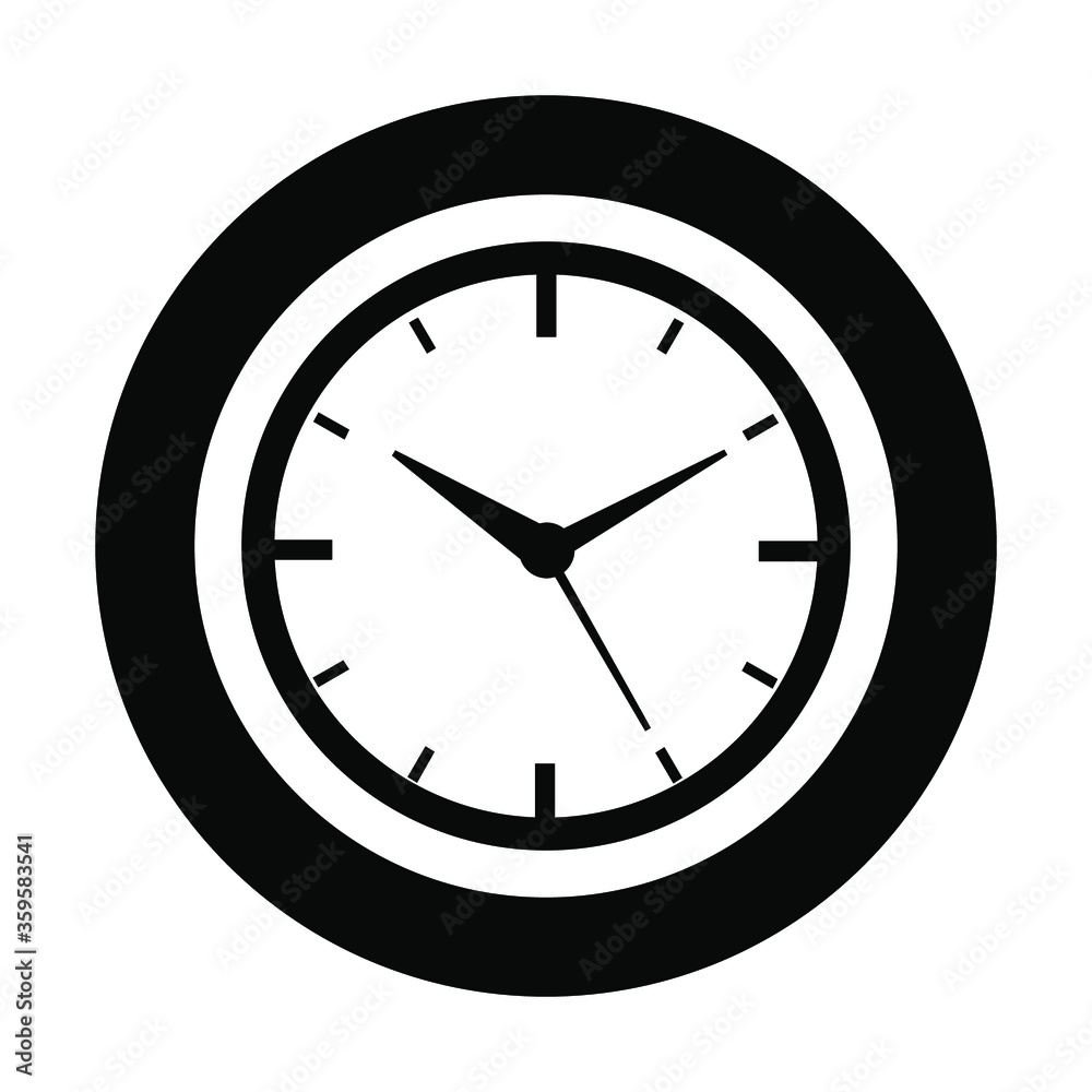 Clock icon in black and isolated circle vector illustration. Solid style. EPS 10. Clock icon in black and isolated circle vector illustration. Solid style. EPS 10.