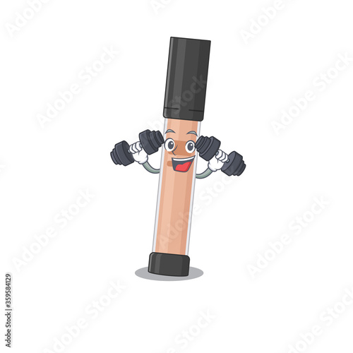 Muscular brightener mascot design with barbells during exercise