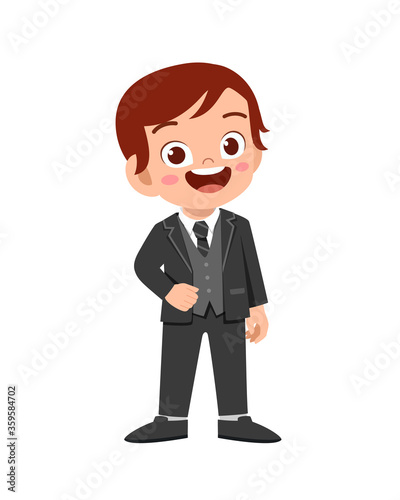 happy cute kid boy wear suit blazer tuxedo