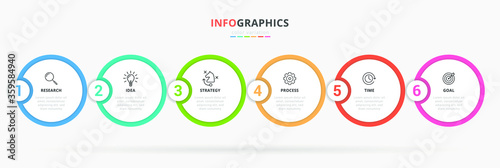 Infographic design with icons and 6 options or steps. Thin line vector. Infographics business concept. Can be used for info graphics, flow charts, presentations, web sites, banners, printed materials.