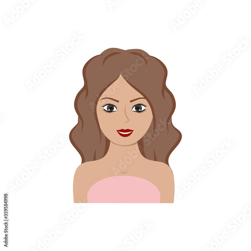 Profile of a beautiful woman with big eyes  makeup and cute hair. Vector cartoon illustration of women s hairstyles and makeup. Drawing for a beauty salon  hair salon  Spa Studio.