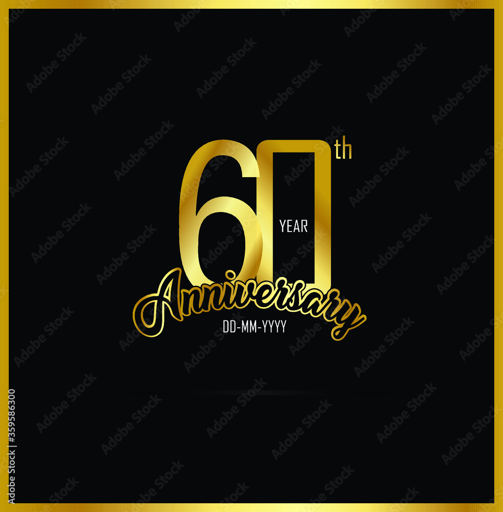 60 years anniversary celebration logotype. anniversary logo with golden color isolated on black background - Vector